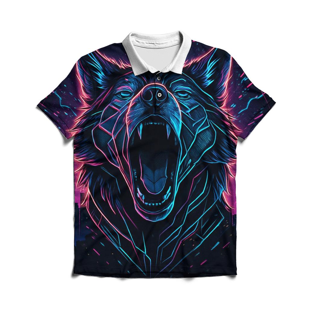 Neon Circuit Howl Wolf designer slim fit polos