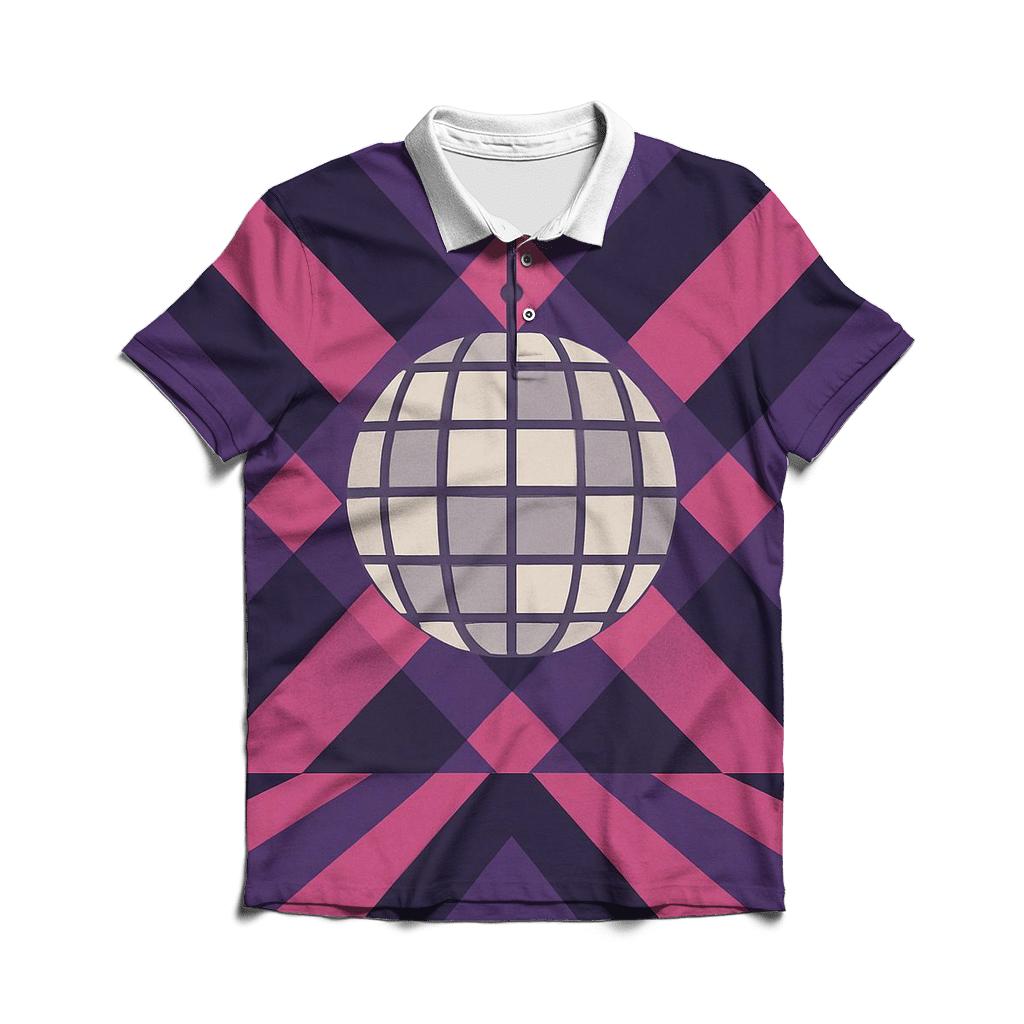 Disco Night Geometric Spotlight Grid embroidered polo tops