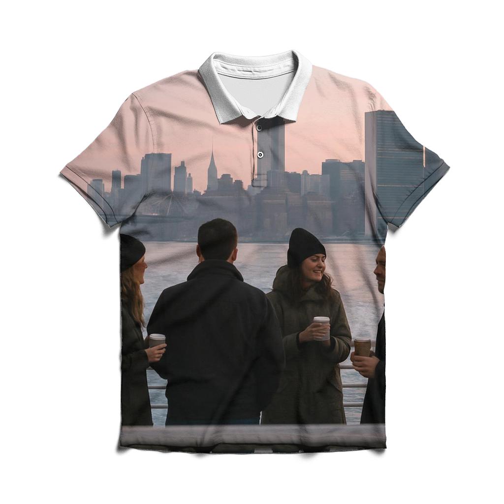 Dawn Commute On The East River Ferry With Midtown Behind embroidered polo tops