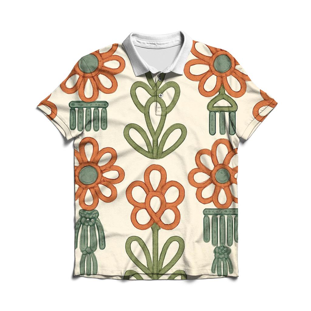 Macrame Floral Medallion Repeat stylish collar polo tees