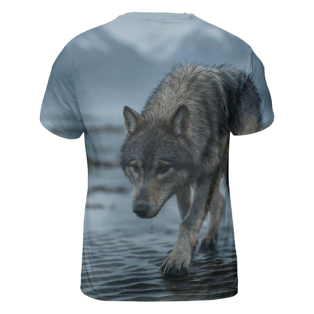 Coastal Wolf Tracking Line In The Alaskan Tidelands artistic all-over print tops