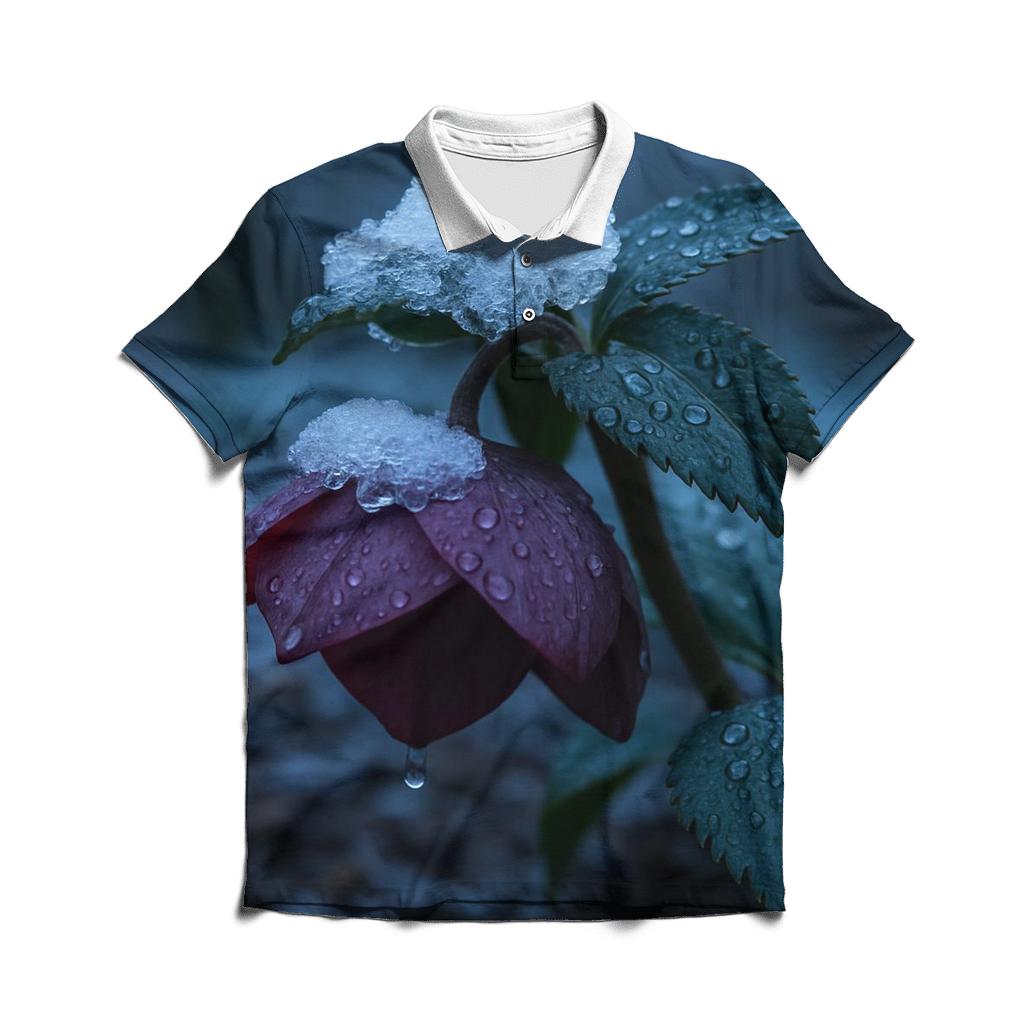 Hellebore Bloom After Wet Snowfall custom polo shirts