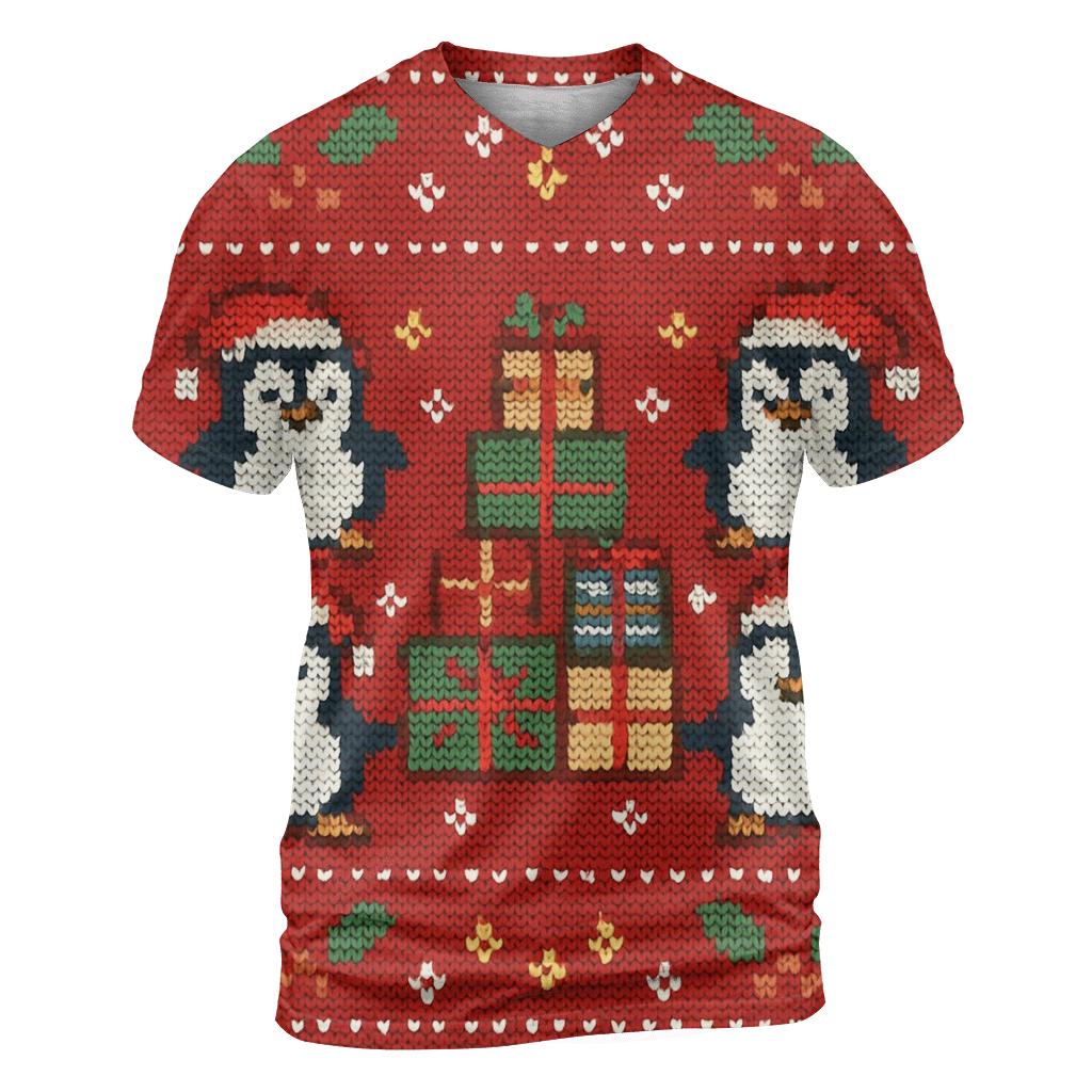 Penguin Present Pyramid Panel Design custom all-over print shirts