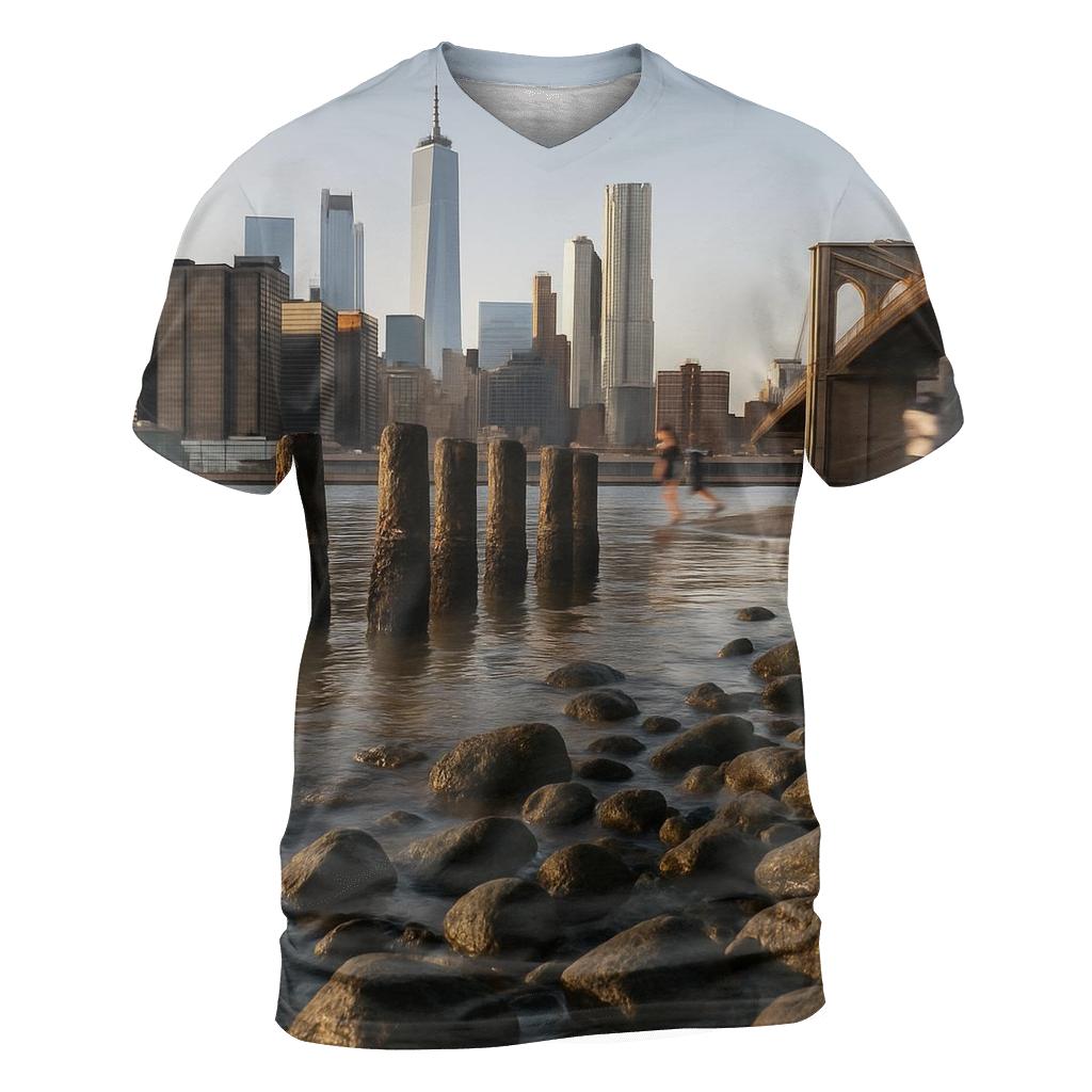 Low Tide Skyline Study From Brooklyn Bridge Park Rocks statement graphic shirts