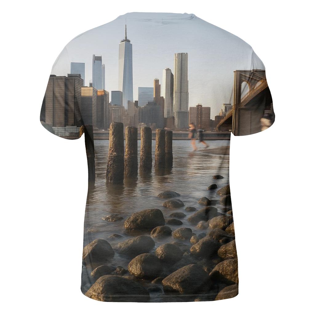 Low Tide Skyline Study From Brooklyn Bridge Park Rocks statement graphic shirts