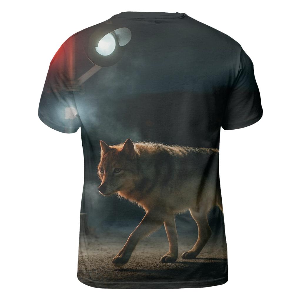 Night Crossing Under Arctic Rail Signals designer pattern shirts