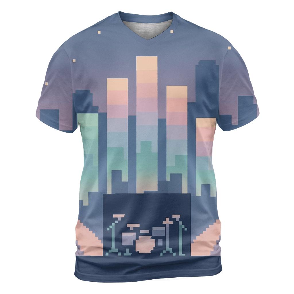 Pixel Stage Skyline artistic all-over print tops