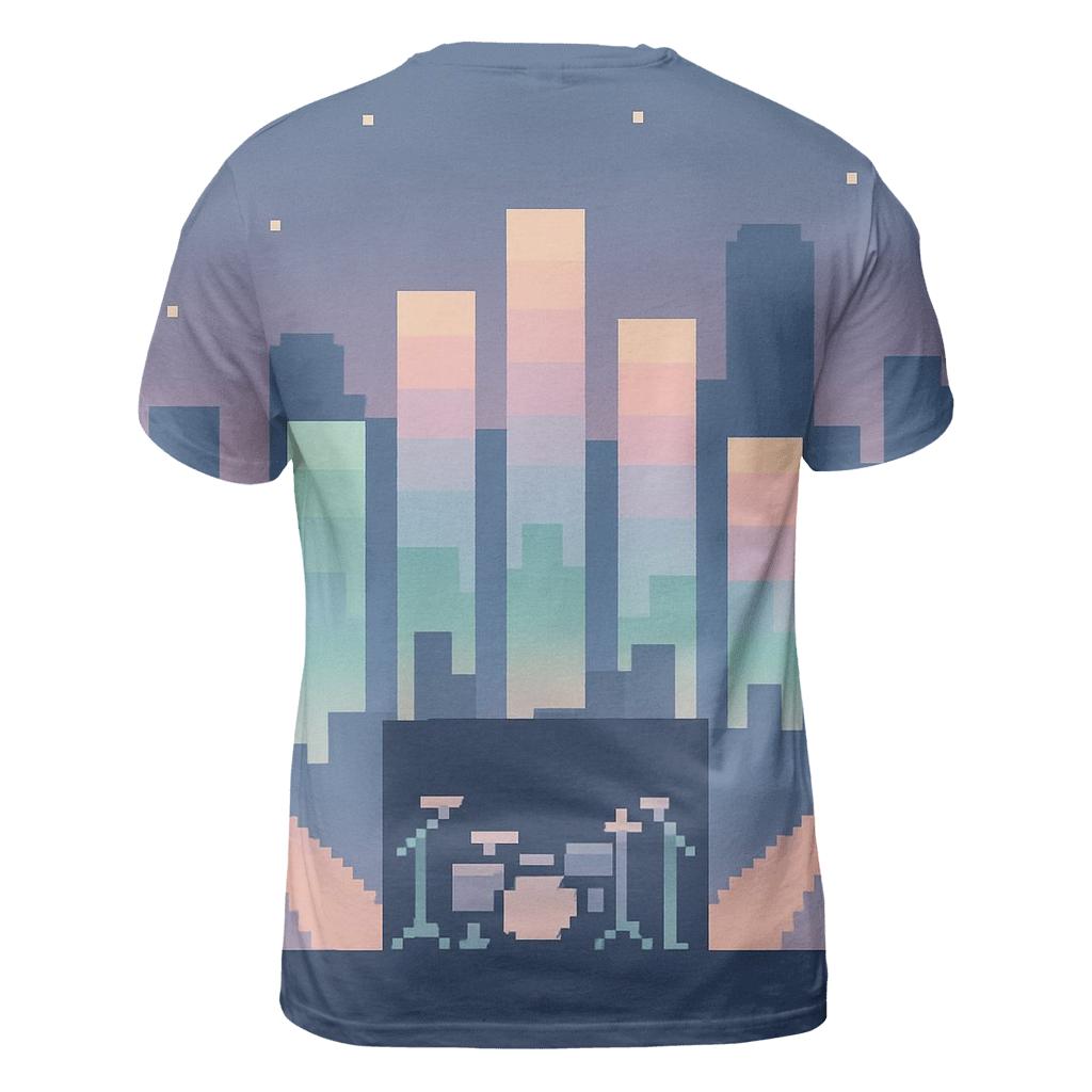Pixel Stage Skyline artistic all-over print tops