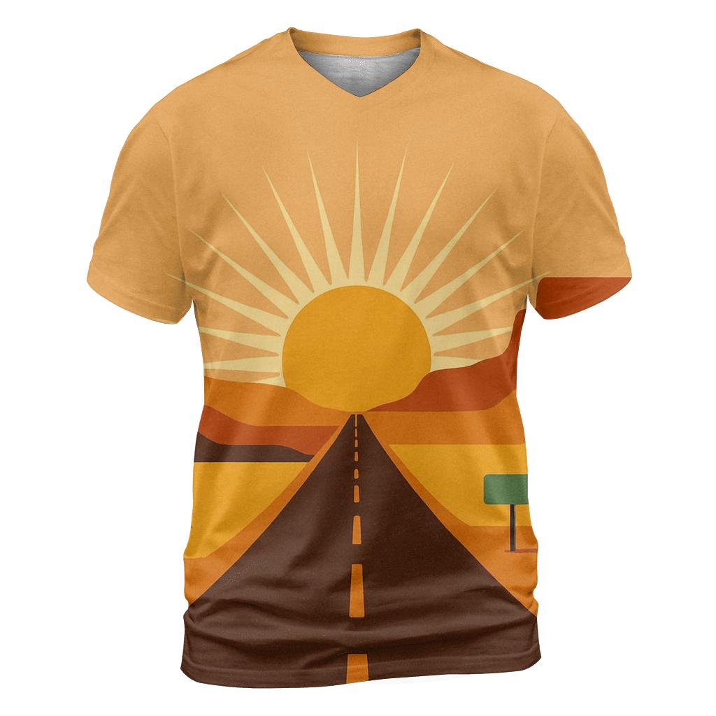 Desert Road Trip Sunburst Horizon artistic all-over print tops