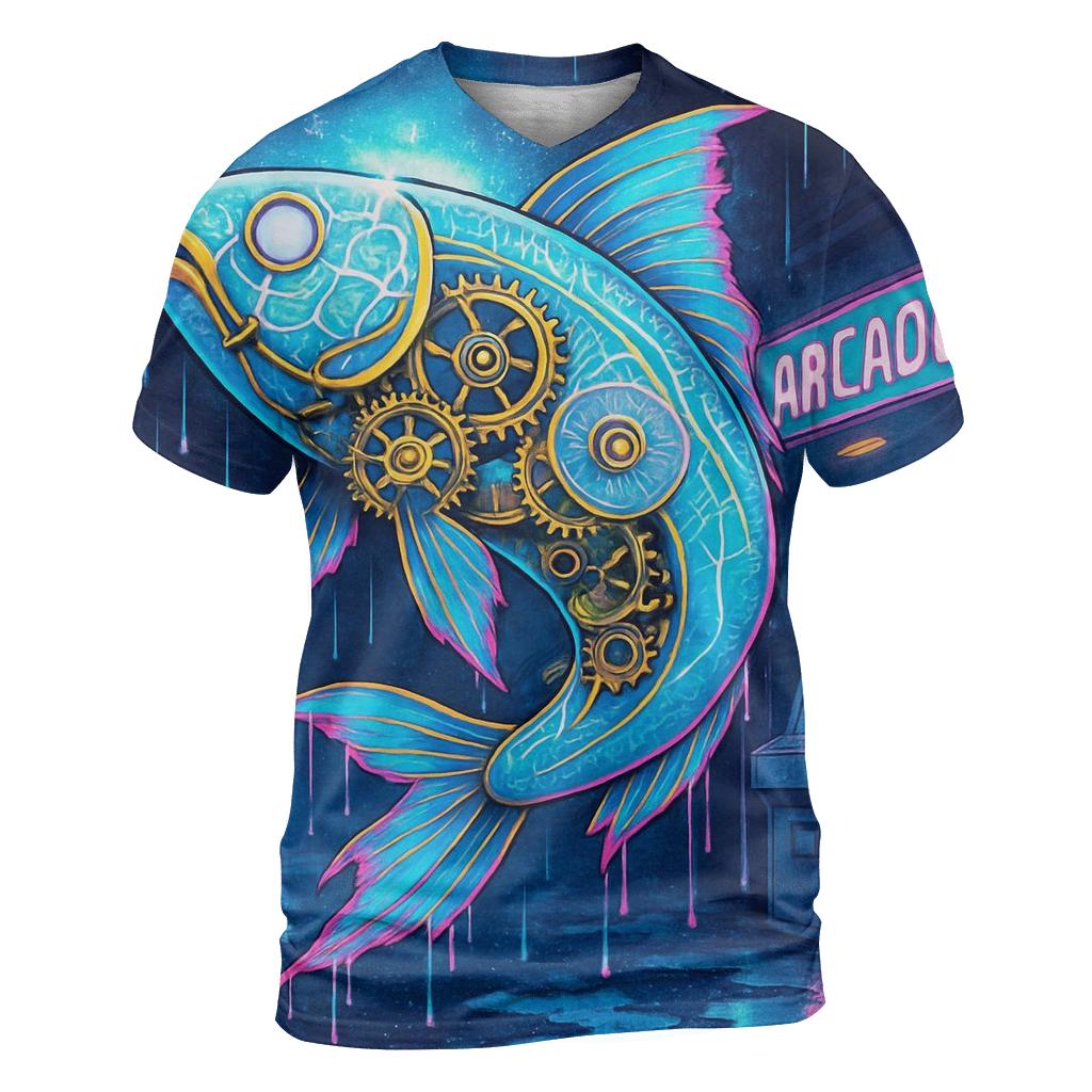 Clockwork Koi In A Rainstorm Arcade trendy printed shirt styles