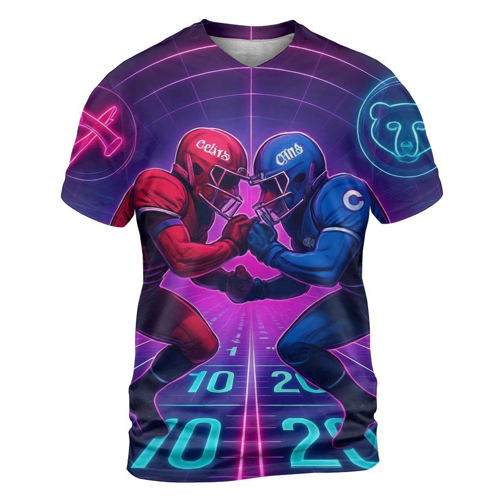 Neon Tunnel Faceoff Through Time Dilation vibrant all-over design tees