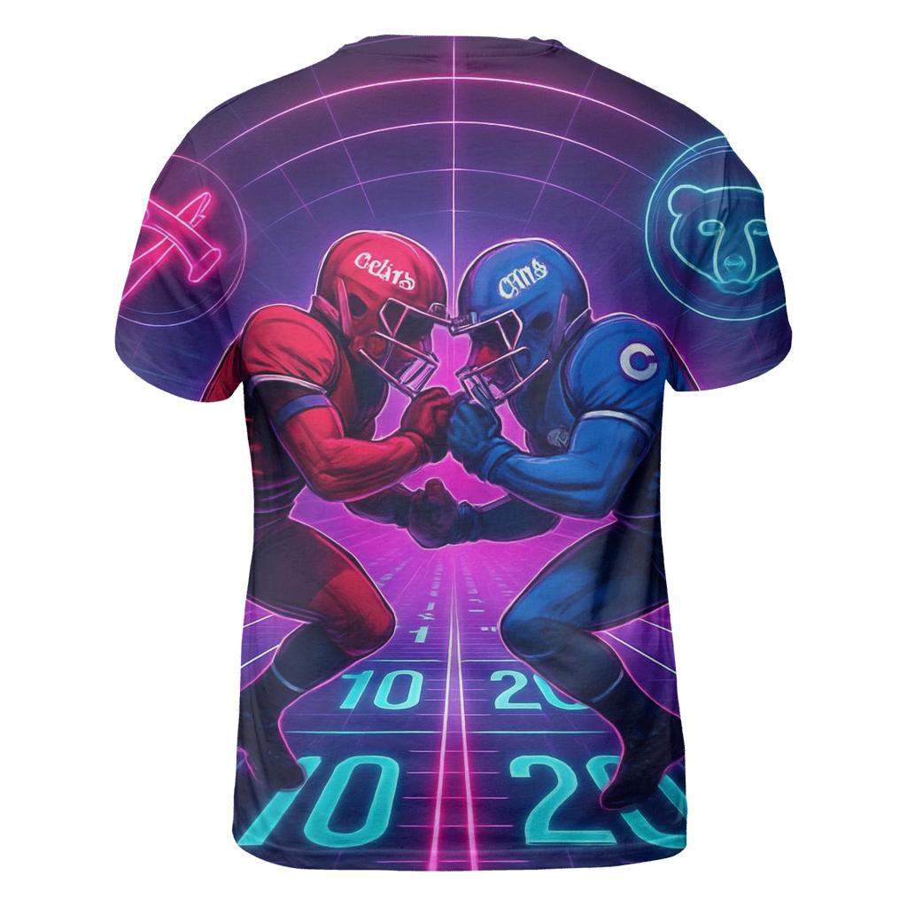 Neon Tunnel Faceoff Through Time Dilation vibrant all-over design tees