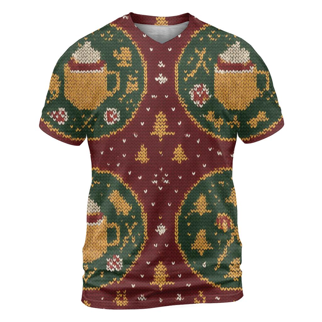 Ski Lodge Cocoa Cup Medallion Design artistic all-over print tops