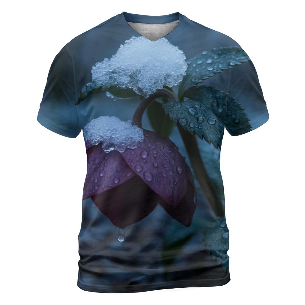 Hellebore Bloom After Wet Snowfall designer pattern shirts