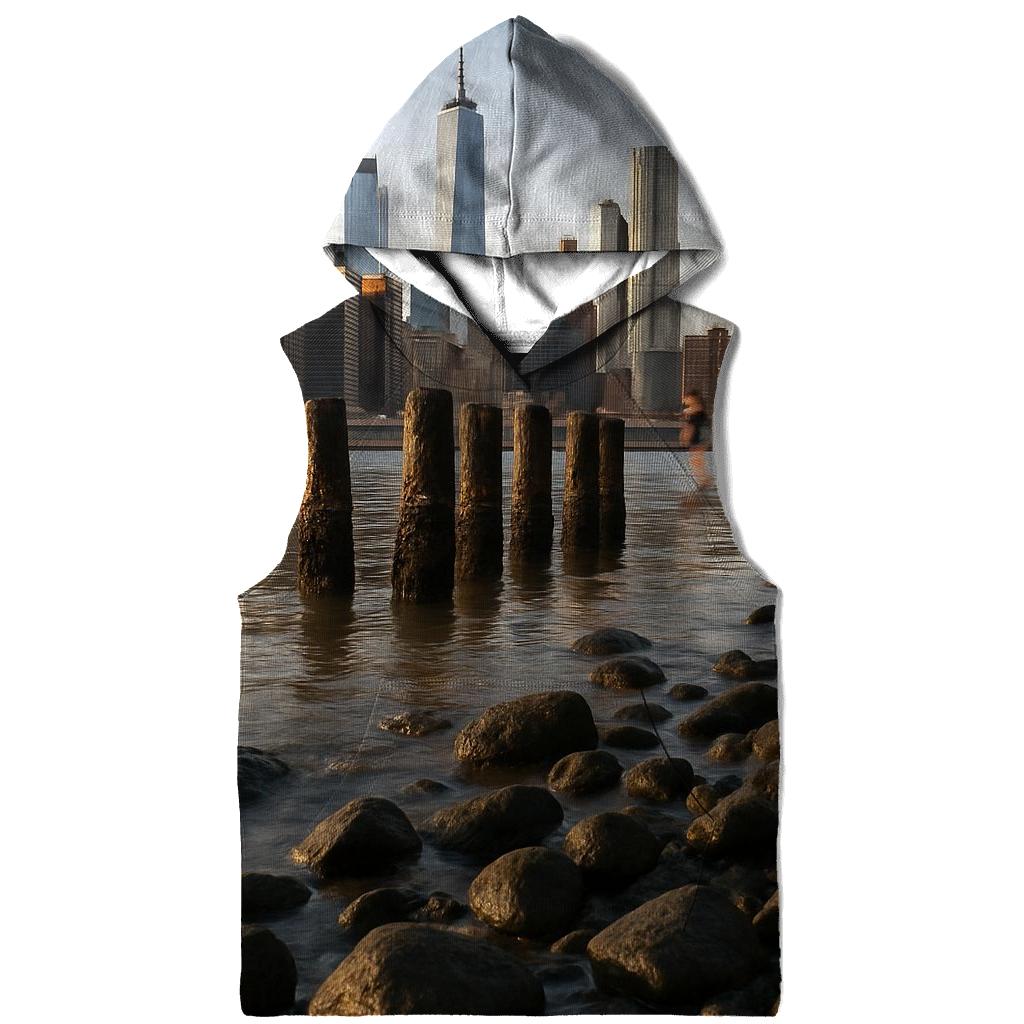 Low Tide Skyline Study From Brooklyn Bridge Park Rocks printed hoodies