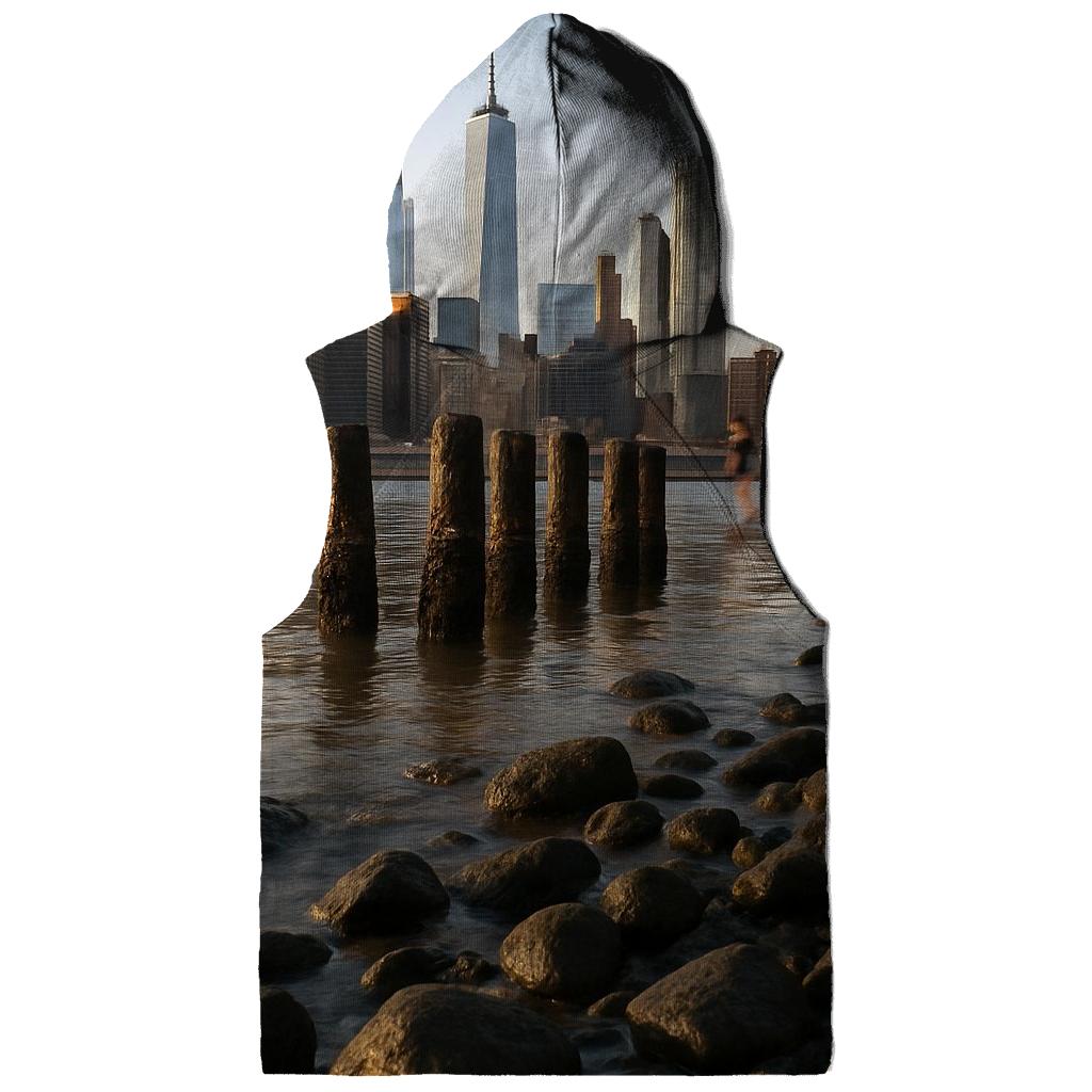 Low Tide Skyline Study From Brooklyn Bridge Park Rocks printed hoodies