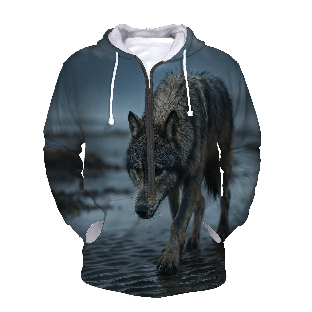 Coastal Wolf Tracking Line In The Alaskan Tidelands hoodies fashion