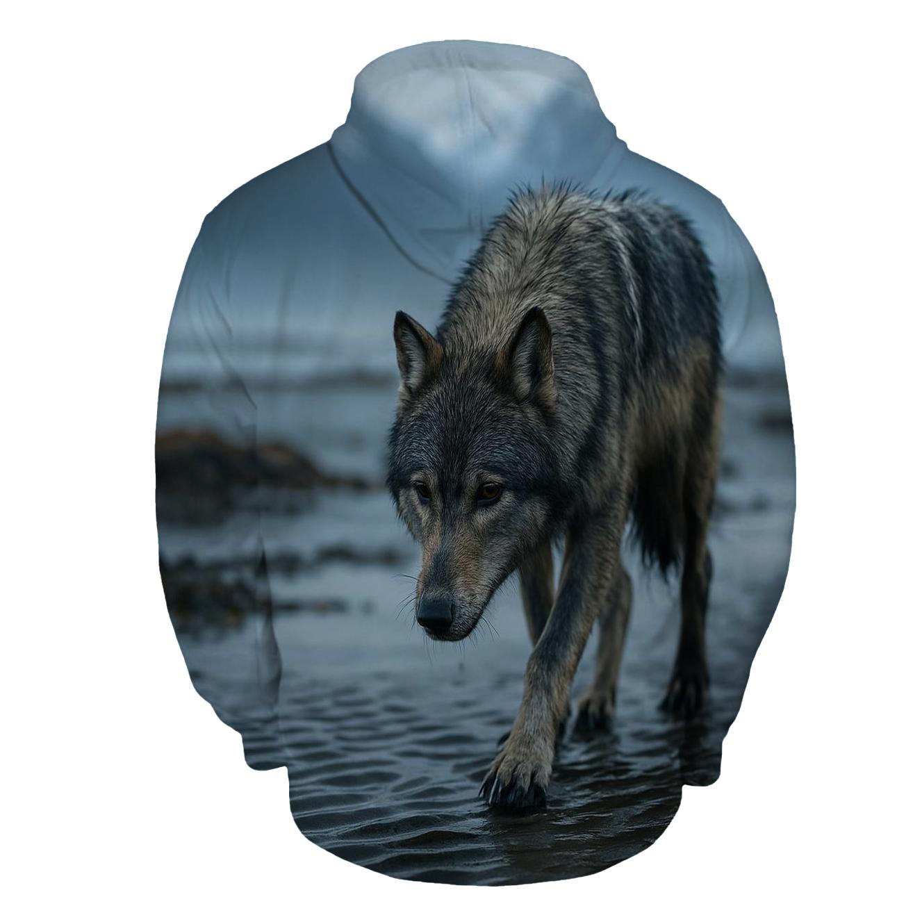 Coastal Wolf Tracking Line In The Alaskan Tidelands hoodies fashion