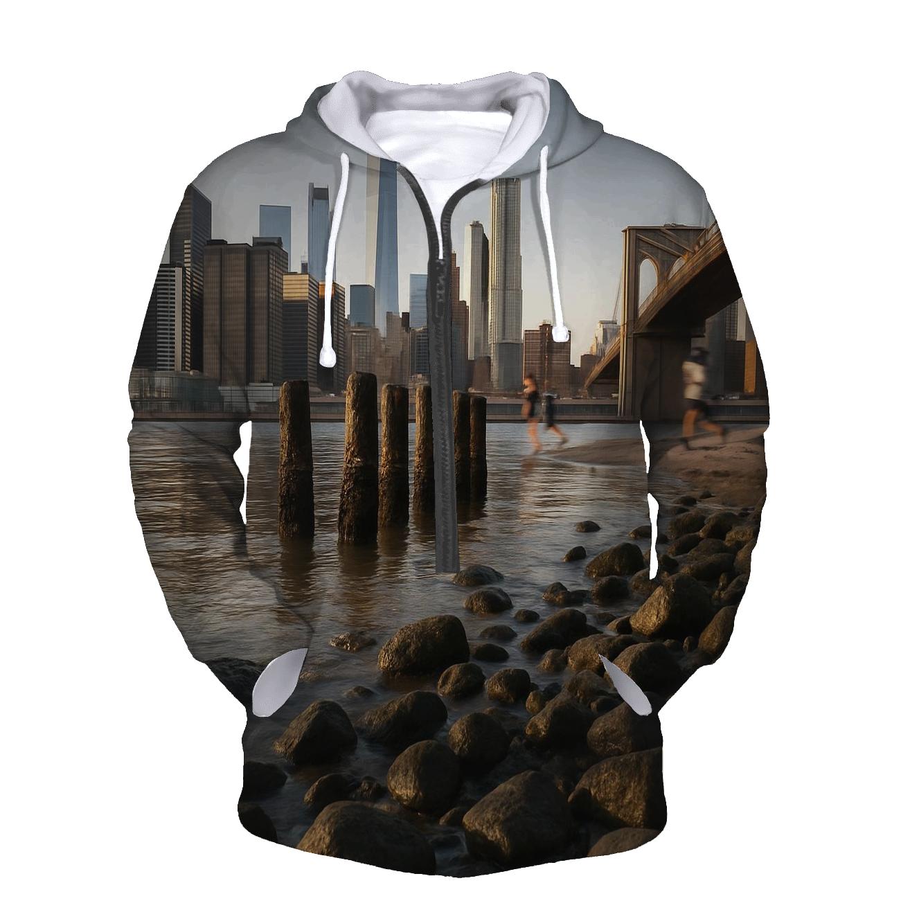 Low Tide Skyline Study From Brooklyn Bridge Park Rocks hoodie designs