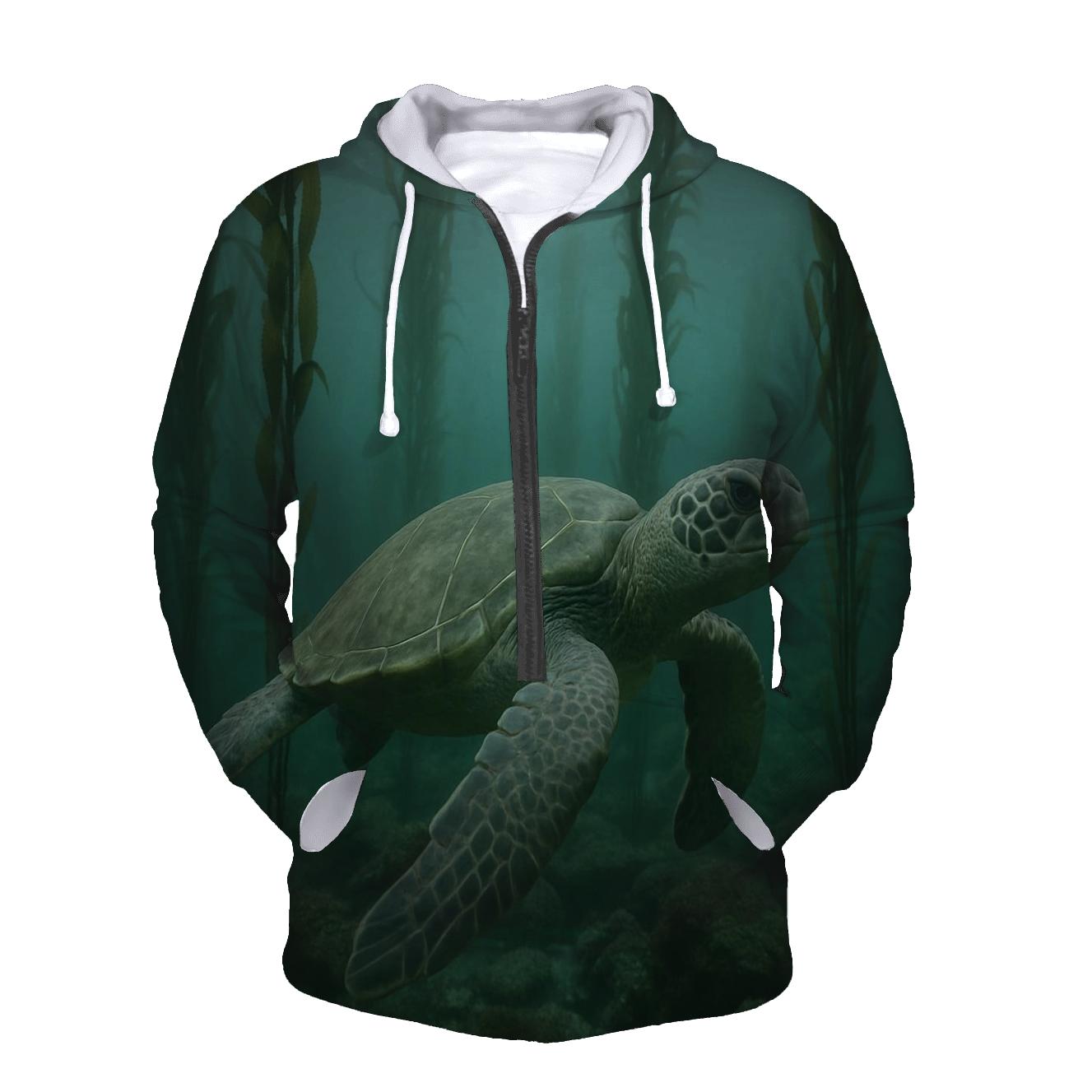 Kelp Forest Glide Green Sea Turtle designer hoodies