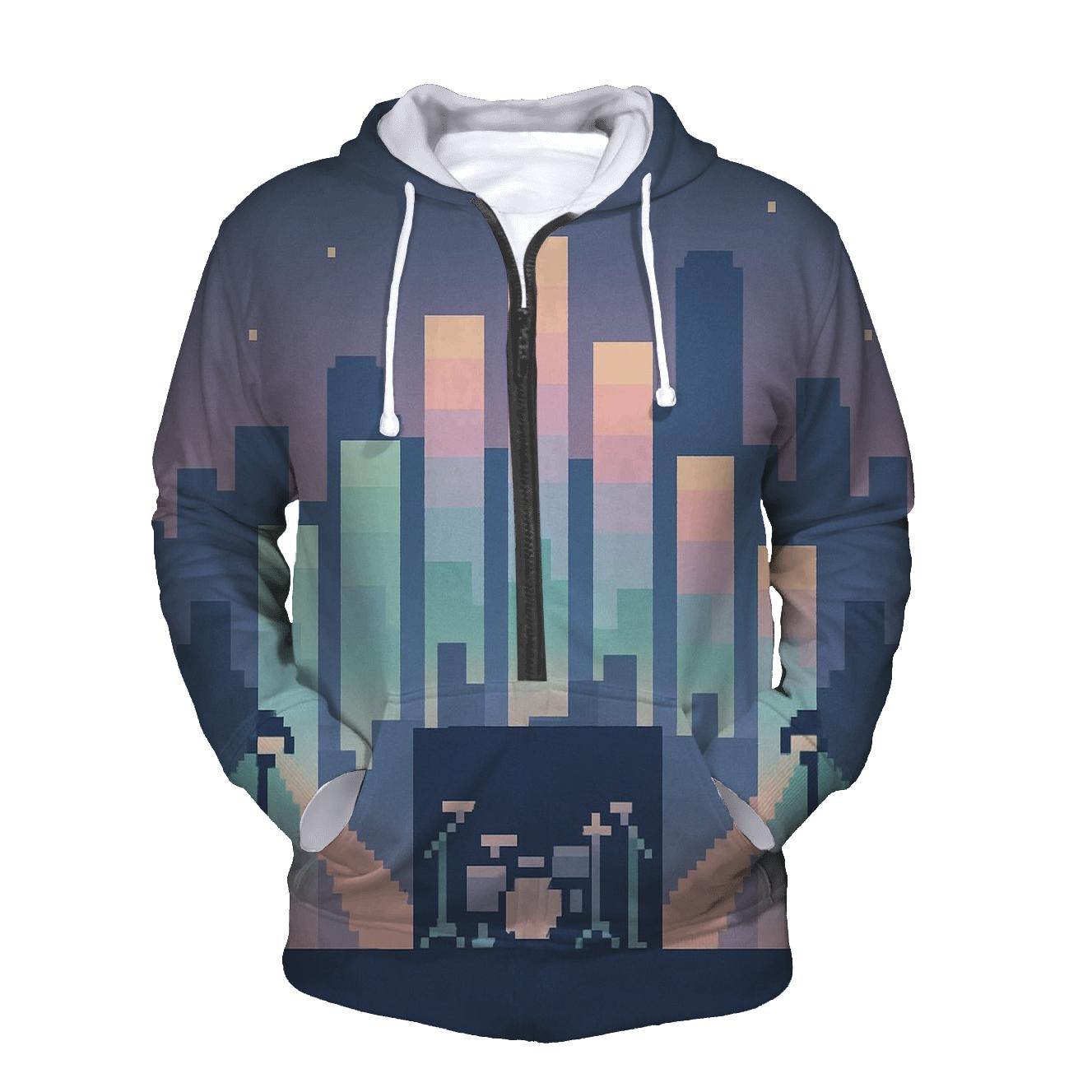 Pixel Stage Skyline graphic hoodies