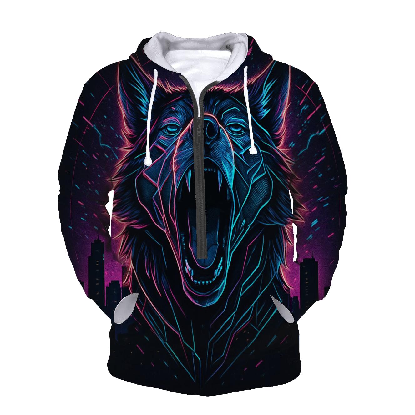 Neon Circuit Howl Wolf designer hoodies