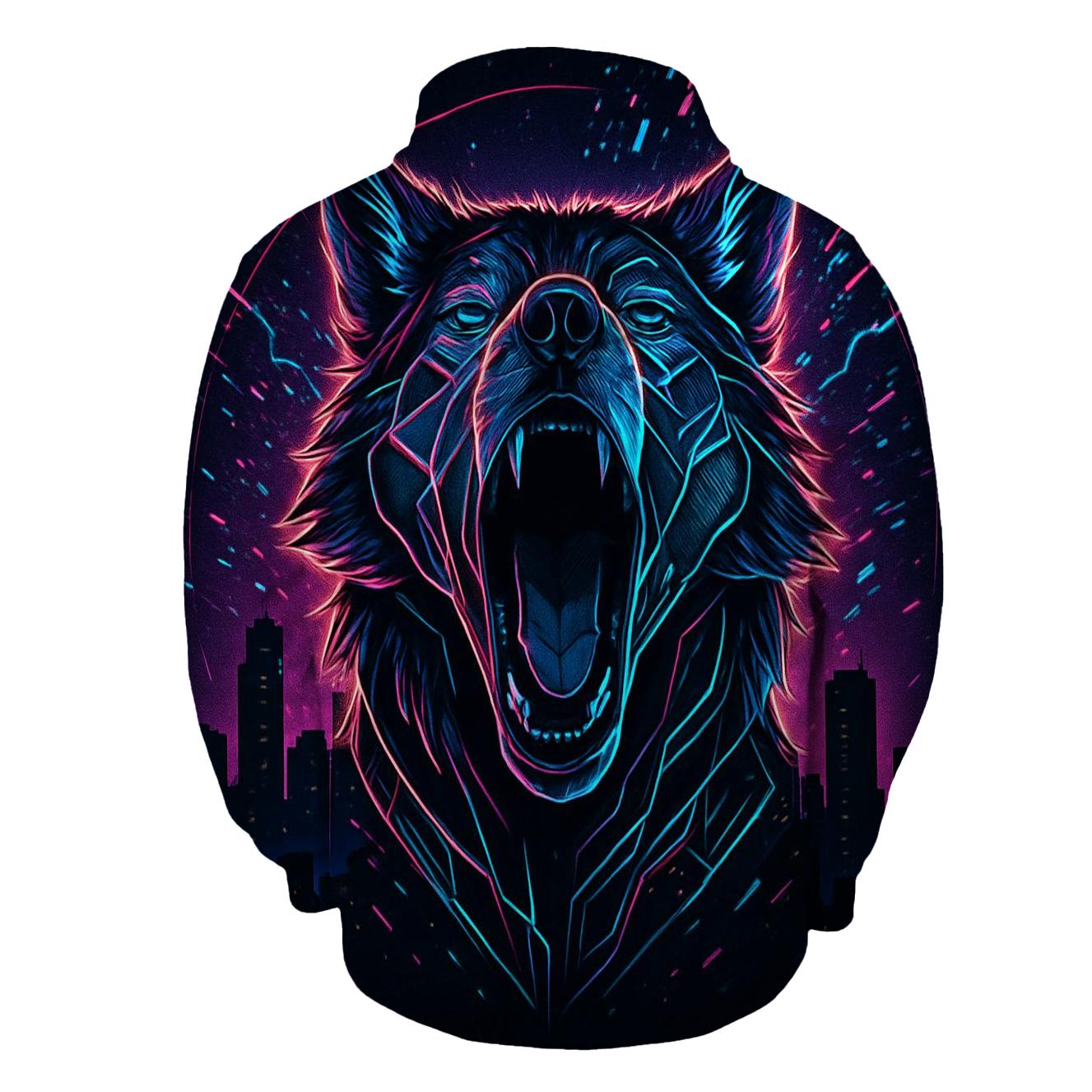 Neon Circuit Howl Wolf designer hoodies