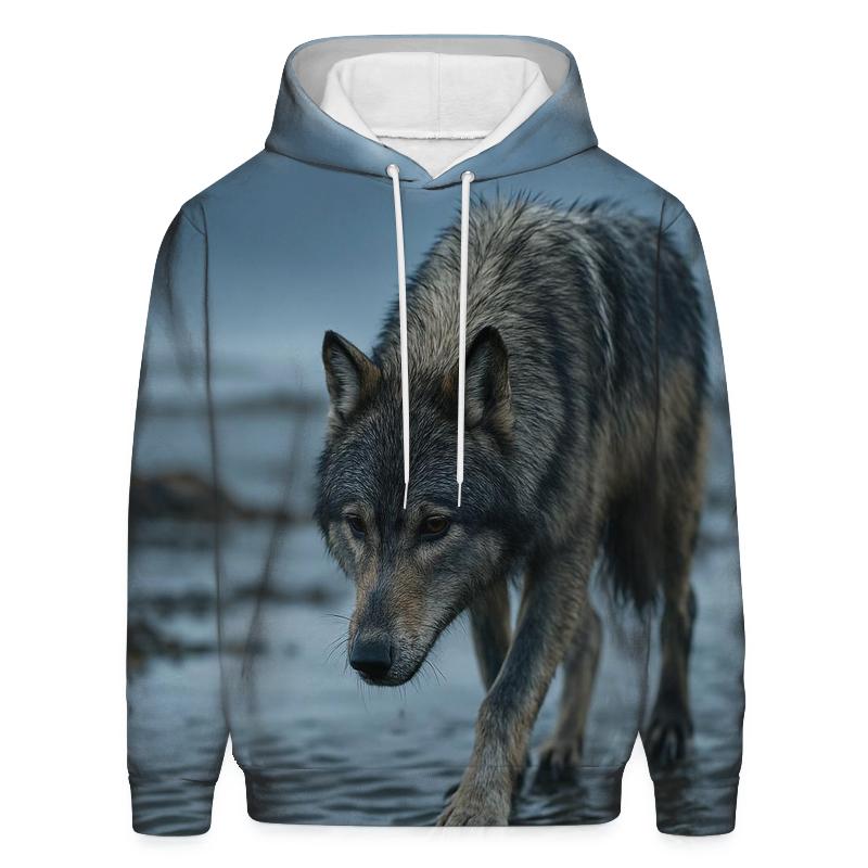 Coastal Wolf Tracking Line In The Alaskan Tidelands premium hoodies