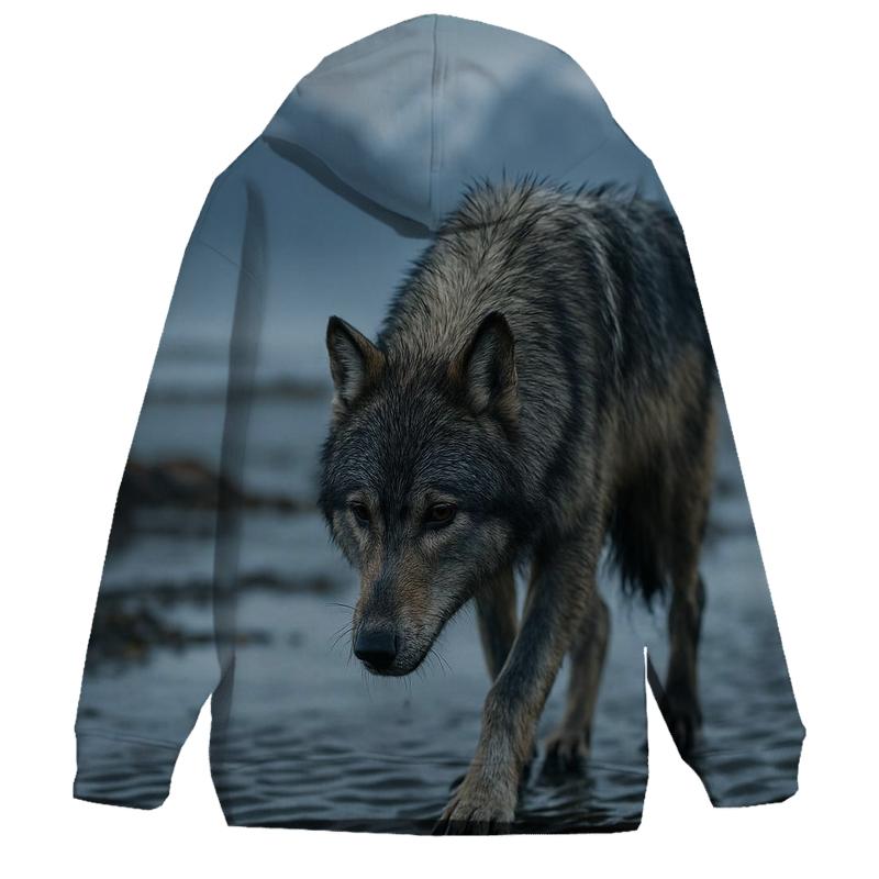 Coastal Wolf Tracking Line In The Alaskan Tidelands premium hoodies