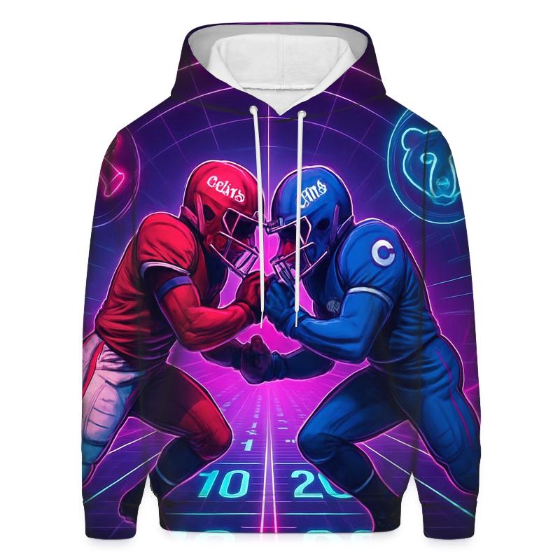 Neon Tunnel Faceoff Through Time Dilation printed hoodies