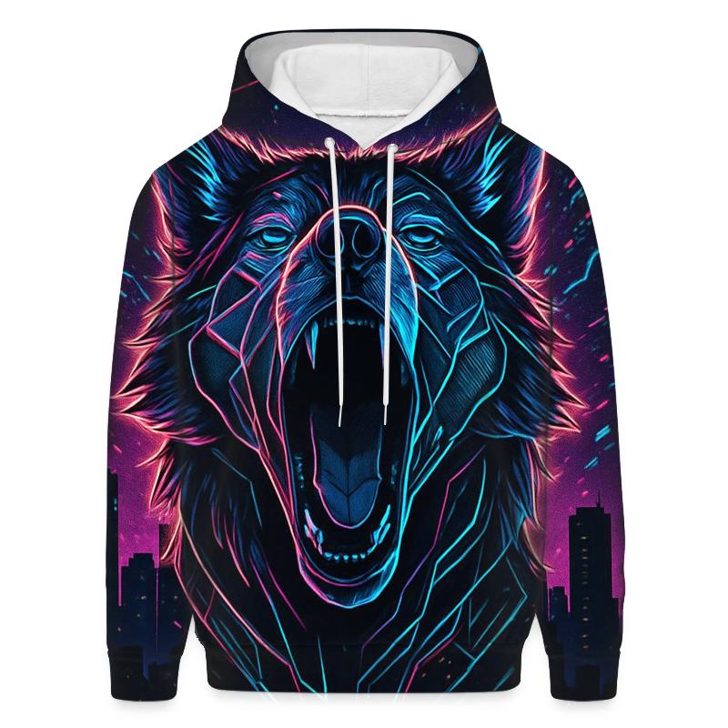 Neon Circuit Howl Wolf graphic hoodies