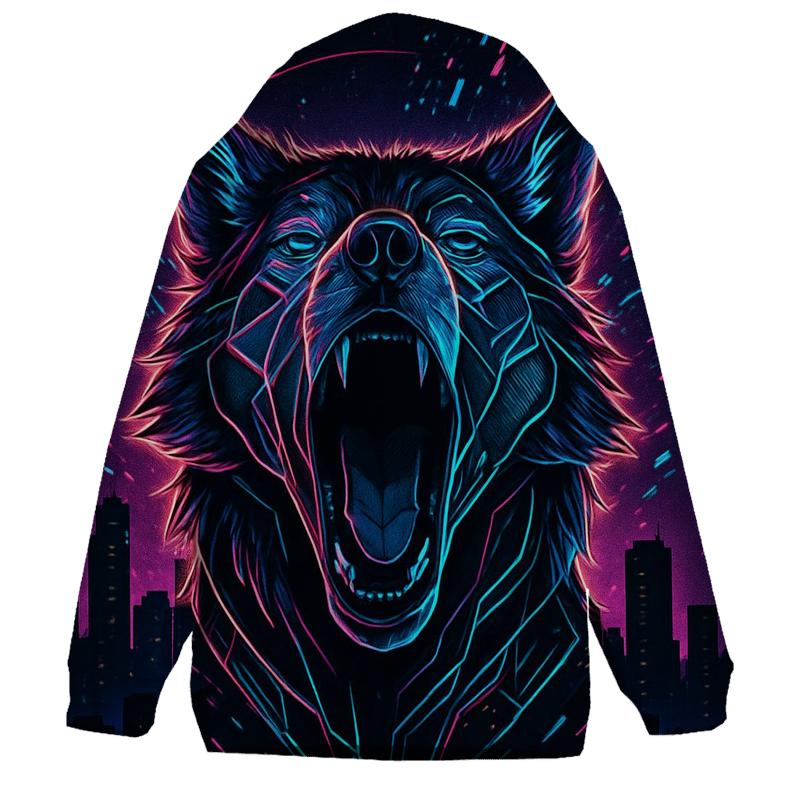 Neon Circuit Howl Wolf graphic hoodies