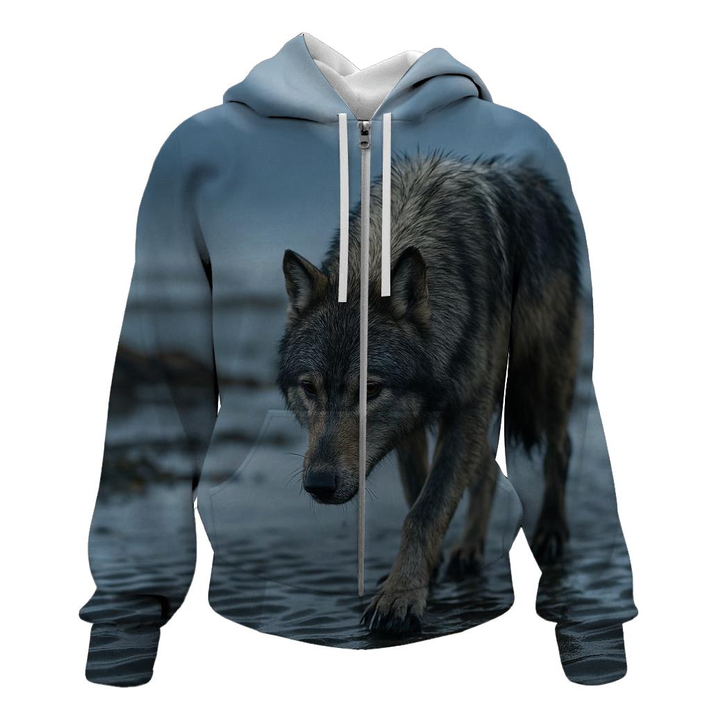 Coastal Wolf Tracking Line In The Alaskan Tidelands hoodie trends