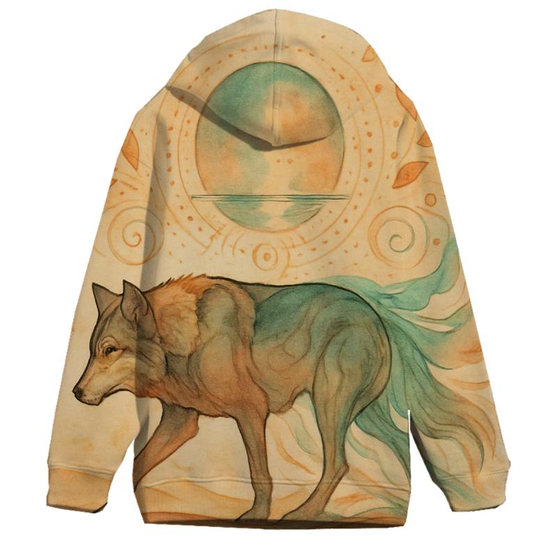 Desert Mirage Spirit Wolf embroidered hoodies