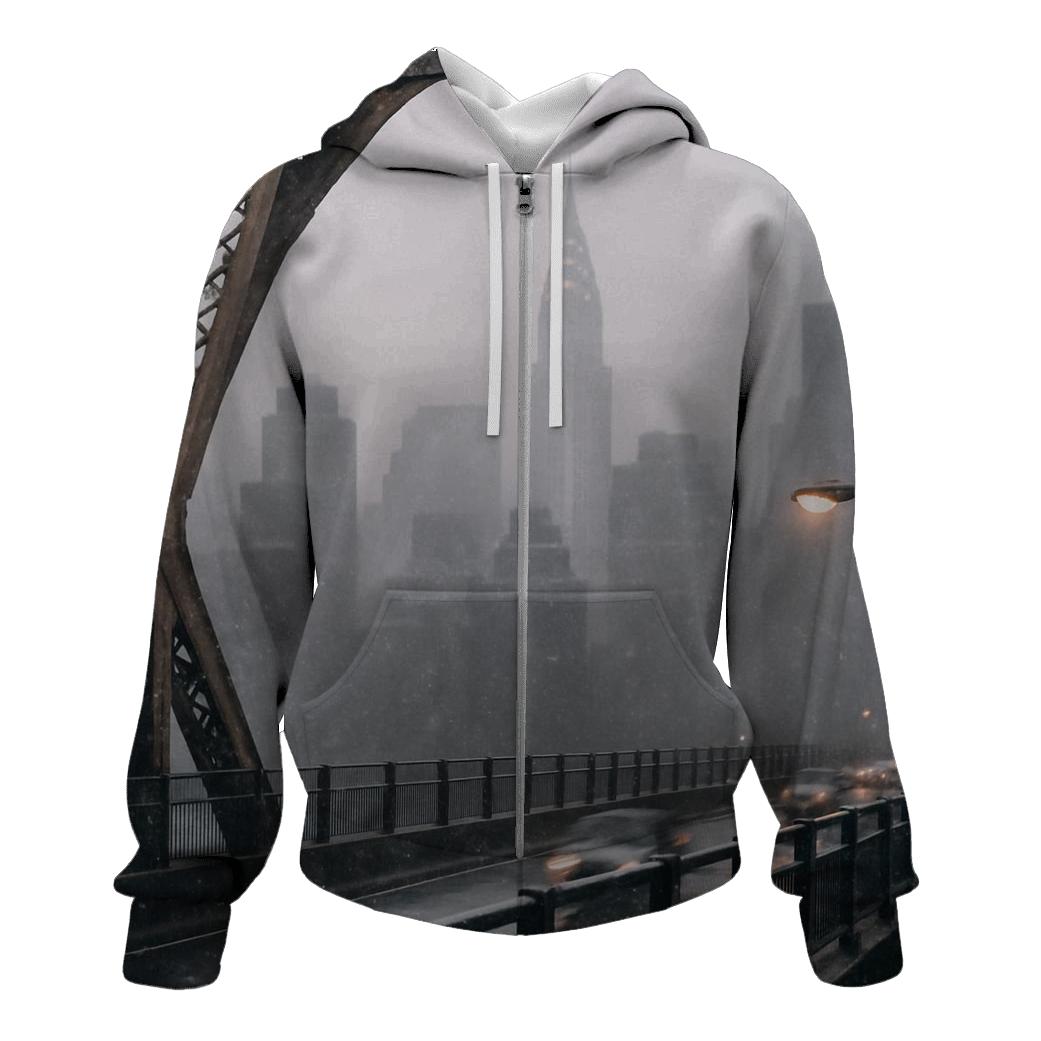 Snow Squall Over Midtown From Queensboro Bridge Walkway embroidered hoodies