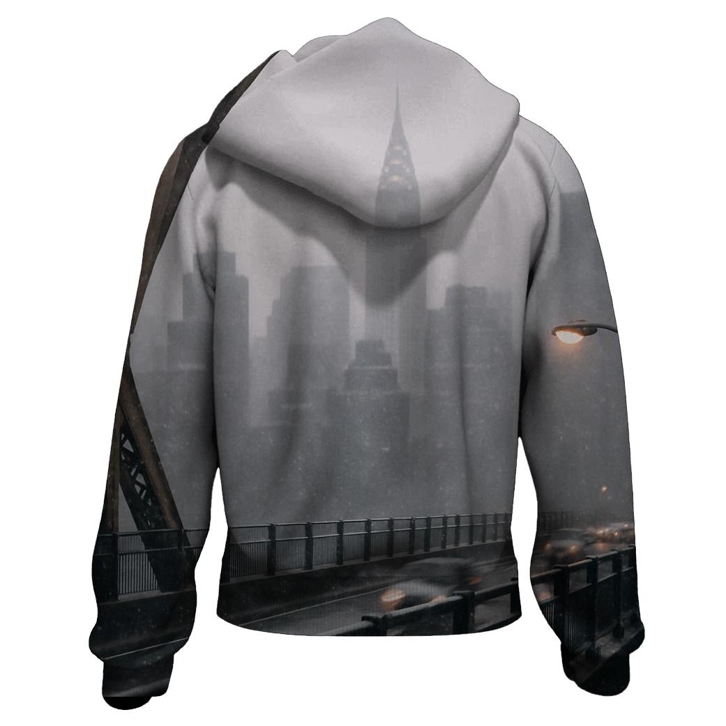 Snow Squall Over Midtown From Queensboro Bridge Walkway embroidered hoodies