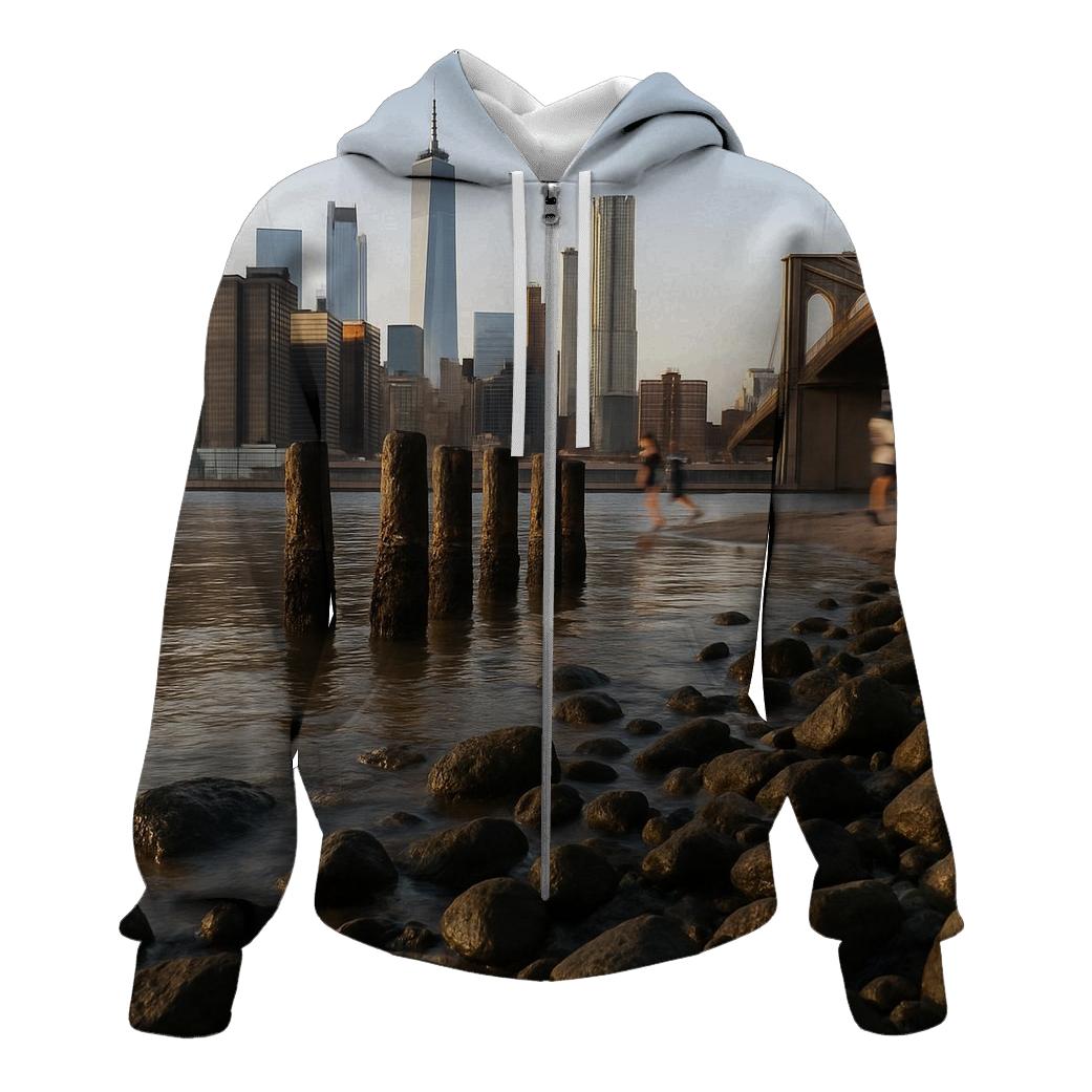 Low Tide Skyline Study From Brooklyn Bridge Park Rocks hoodie designs