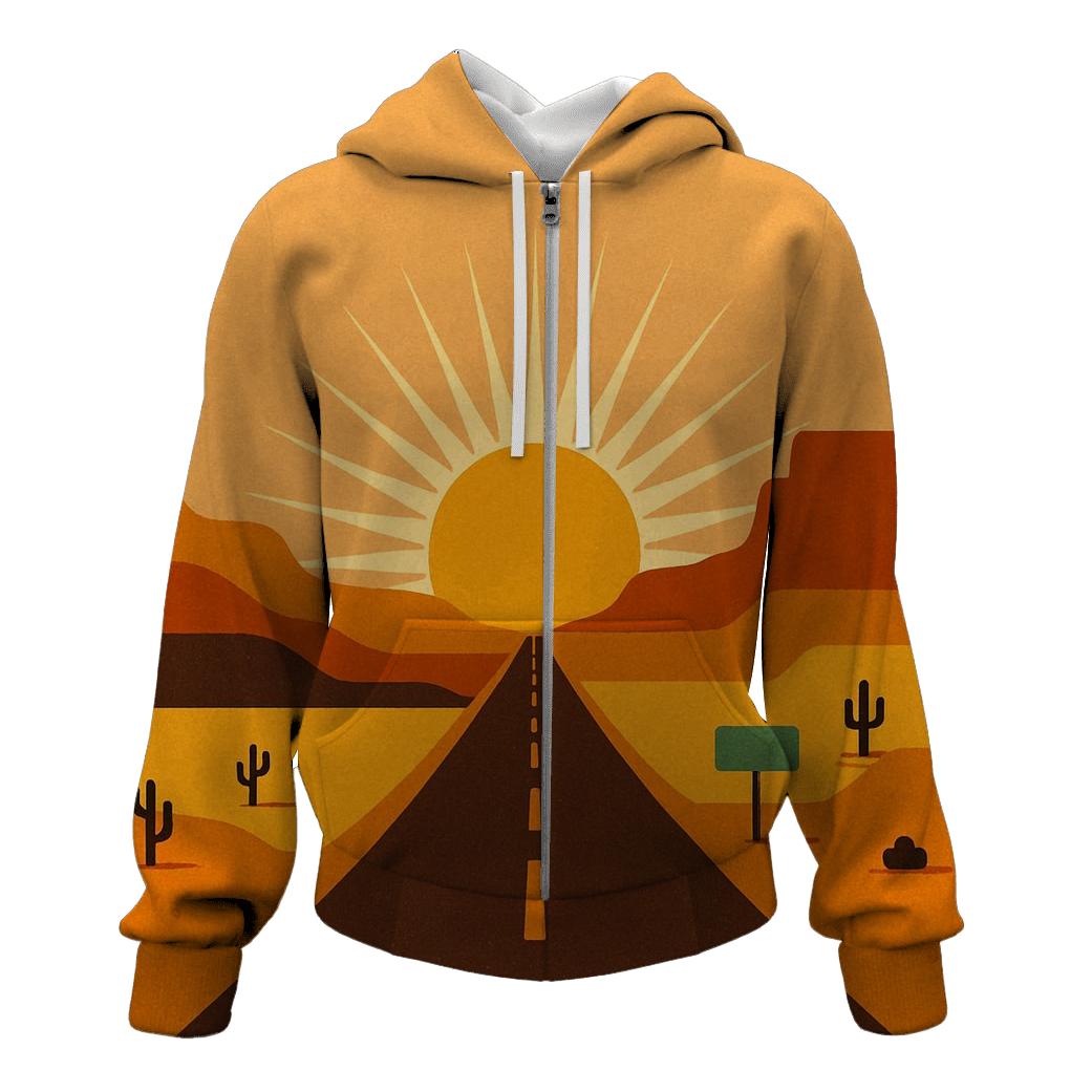 Desert Road Trip Sunburst Horizon printed hoodies