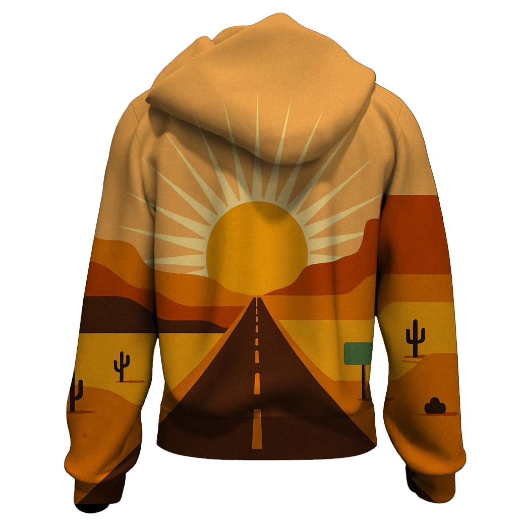 Desert Road Trip Sunburst Horizon printed hoodies