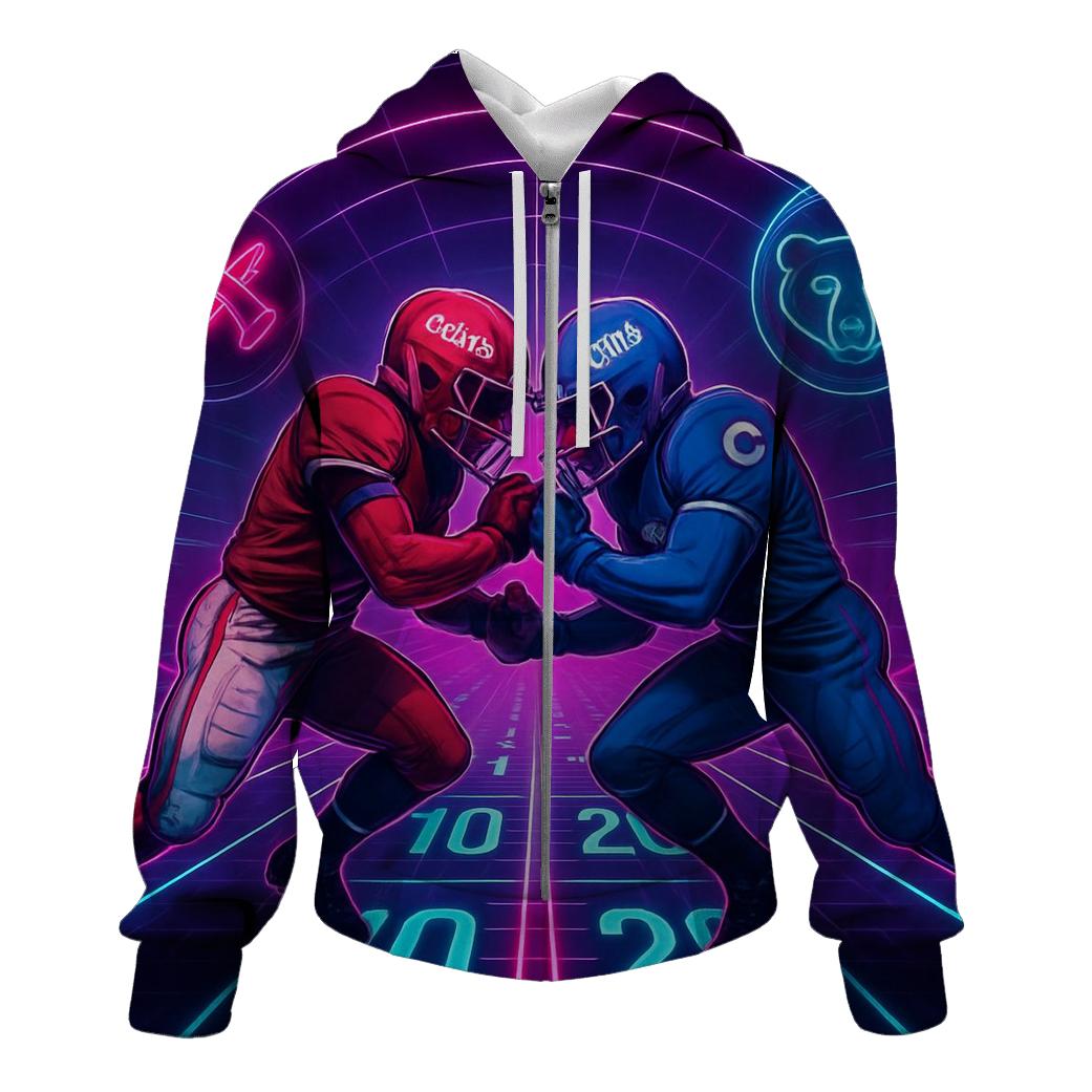 Neon Tunnel Faceoff Through Time Dilation premium hoodies