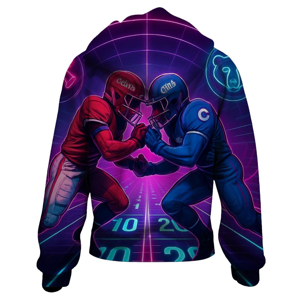 Neon Tunnel Faceoff Through Time Dilation premium hoodies