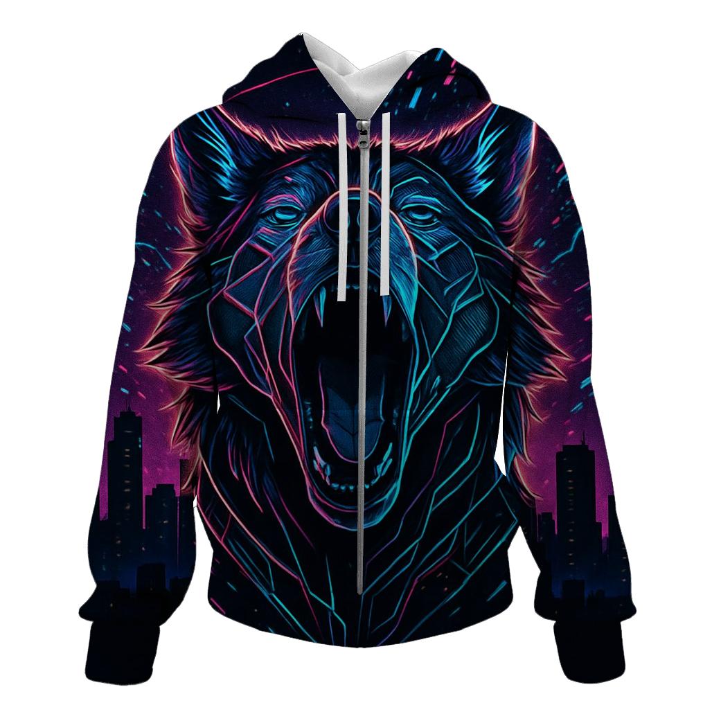 Neon Circuit Howl Wolf heavyweight hoodies