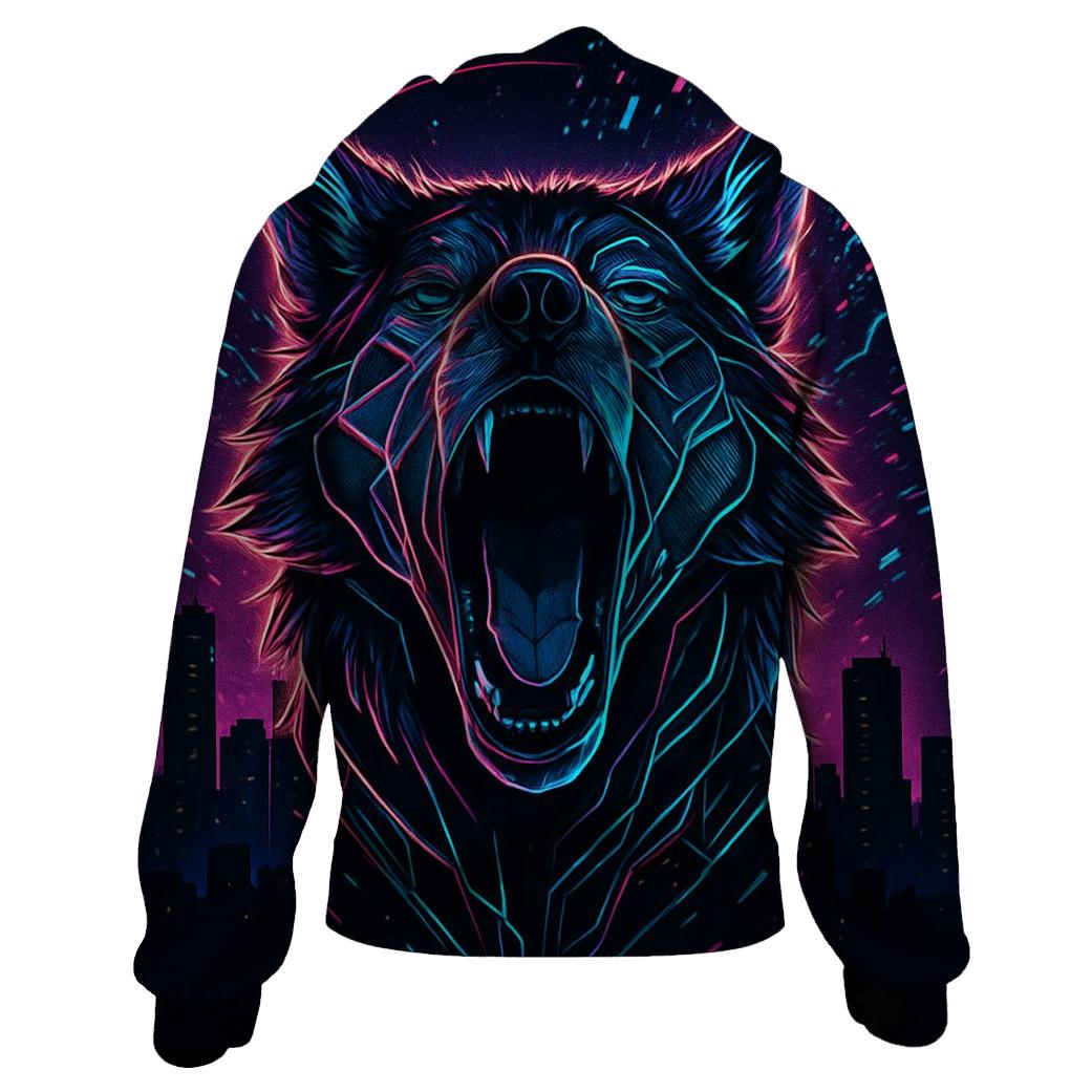 Neon Circuit Howl Wolf heavyweight hoodies