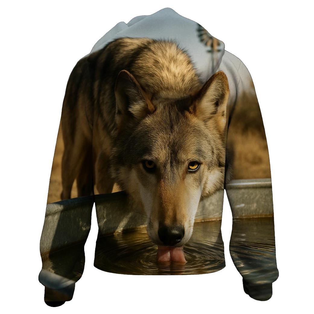 High Desert Wolf Drinking At A Windmill Tank hoodie styles