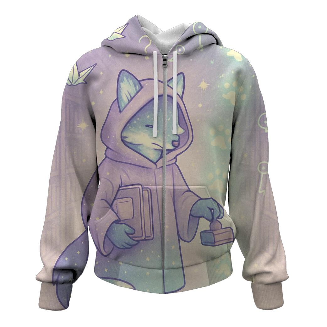 The Library Of Floating Footprints zip-up hoodies