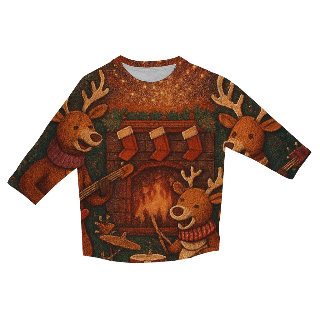 Reindeer Rock Band At The Fireplace Stage designer 3/4 sleeve blouses