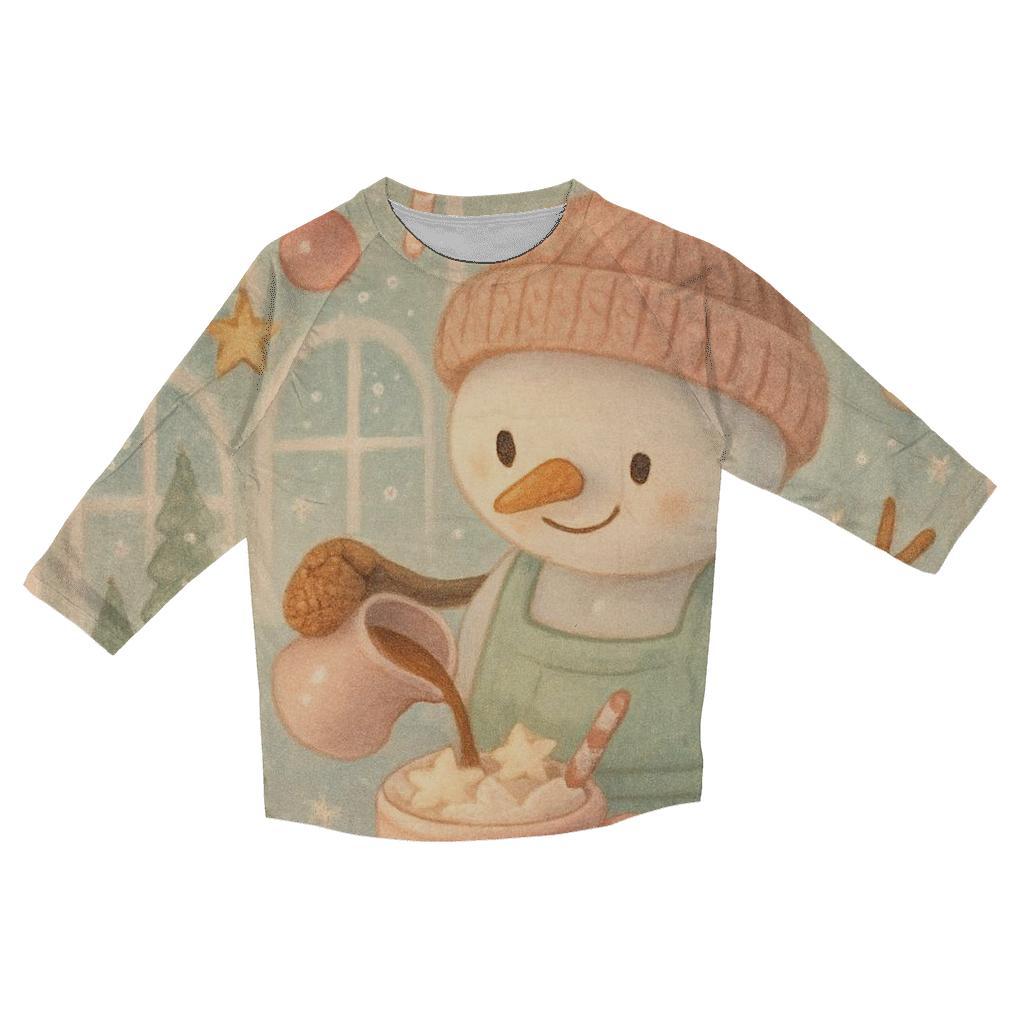 Snowman Barista Serving Cocoa In A Snow Globe Cafe casual three quarter sleeve shirts