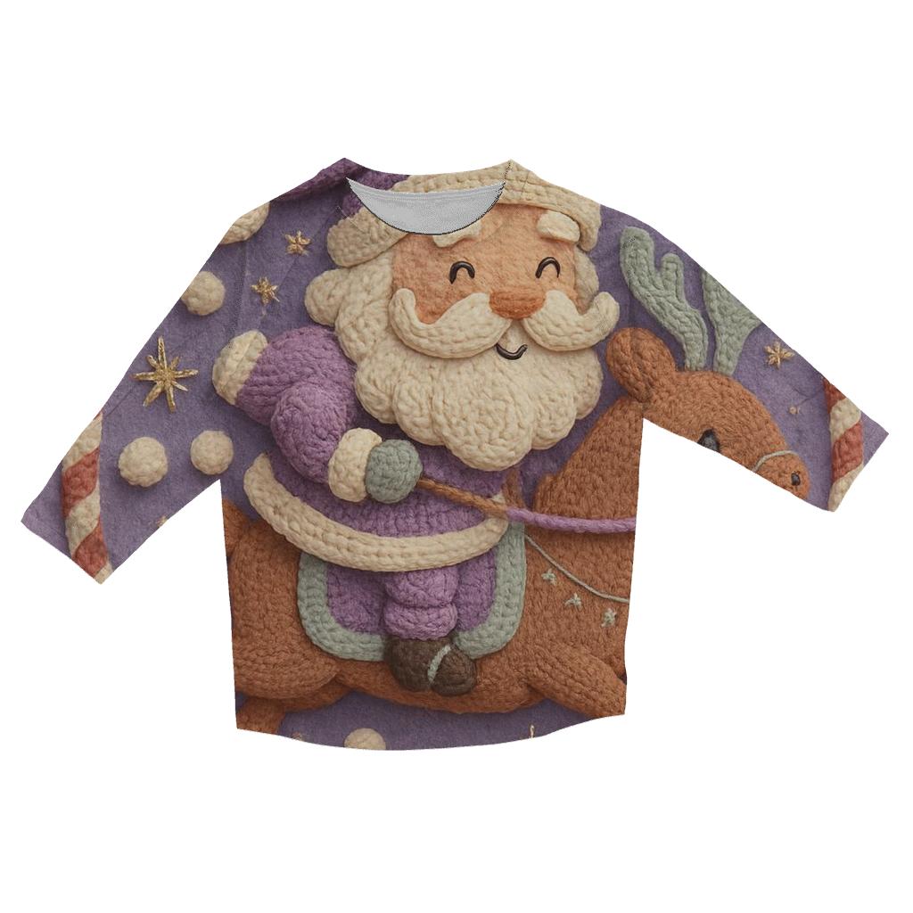 Knitted Cosmos Santa And Reindeer Carousel designer 3/4 sleeve blouses