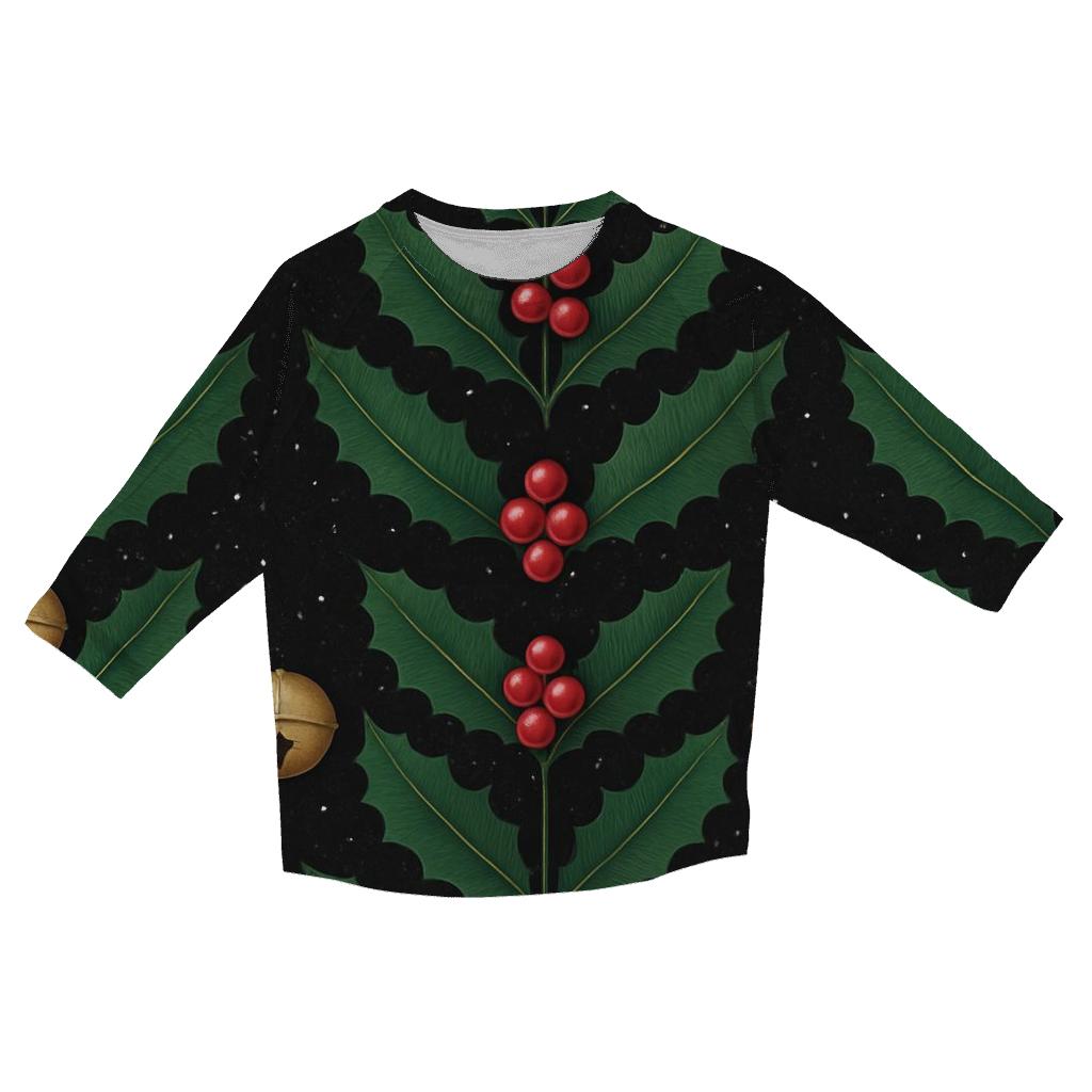 Emerald Holly Bell Chevron On Black Background printed three quarter sleeve shirts