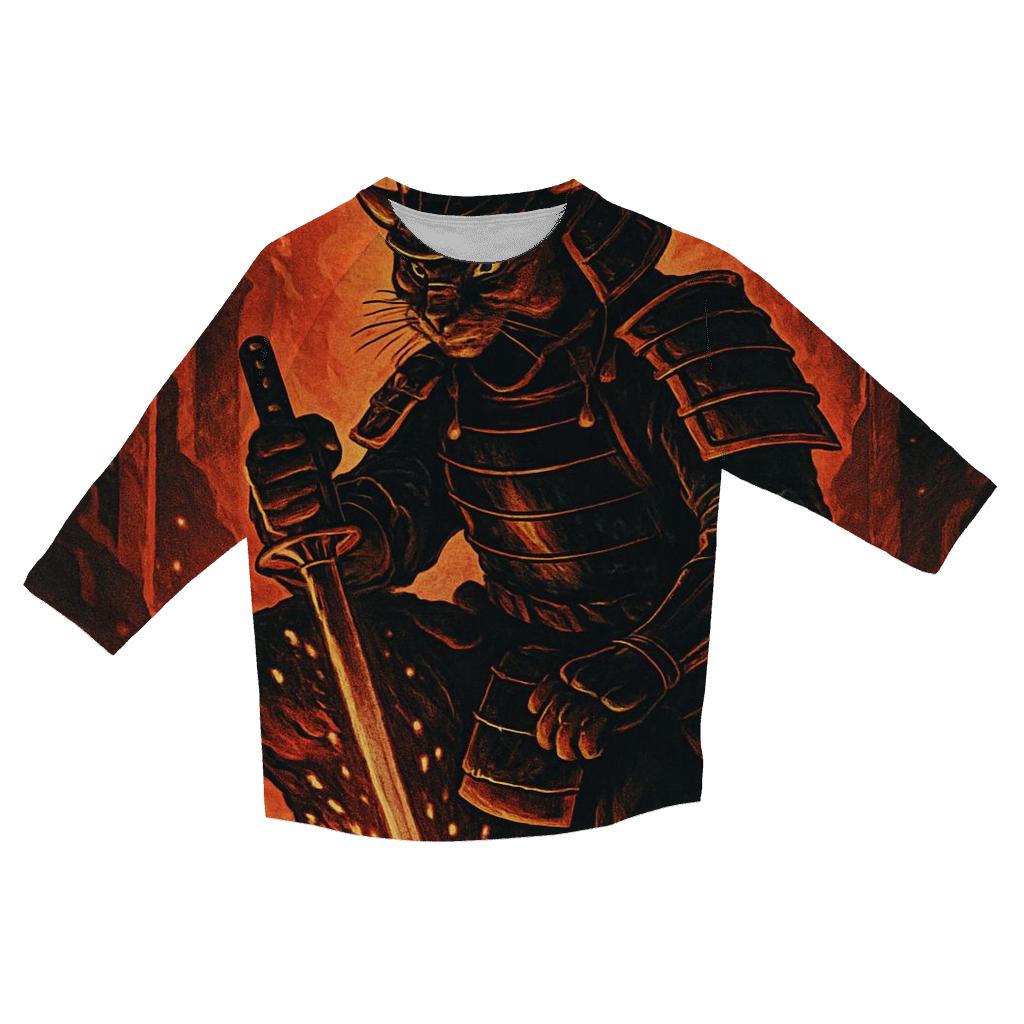 Volcanic Sunforge Samurai Cat custom 3/4 sleeve shirts